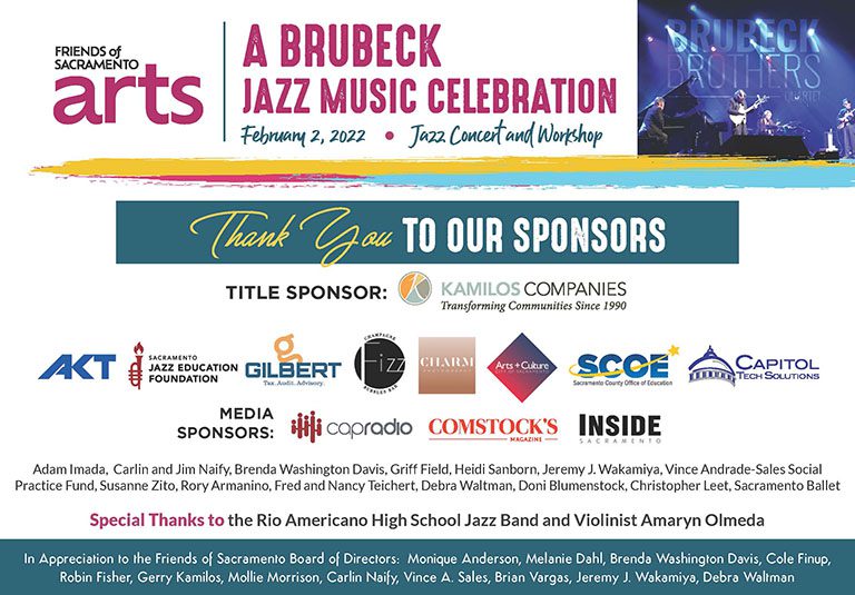 Thank you sponsors ad for FOSA A Brubeck Jazz Music Celebration